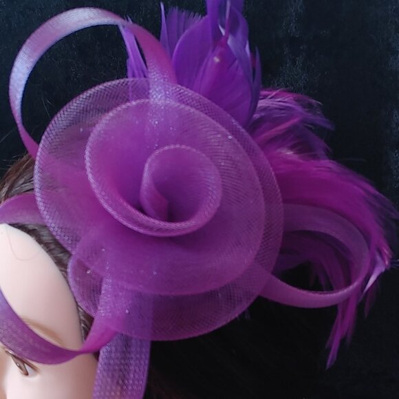 Purple, feather fascinator Hair piece for Derby, Church, Parties (010) main image 4